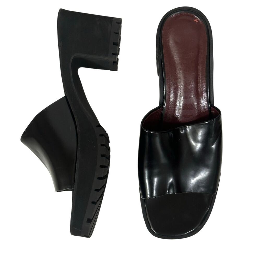 STAUD Sandals Black Leather Amber Platform Block Heel - Picture 2 of 7